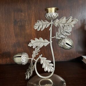 Vintage candle holder tin leaves and Acorn and Leaf